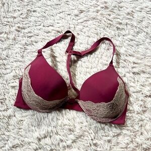 Sexy Burgandy Lace Feminine Racerback Front Clasp Bra Womens 38C Lingerie Femme